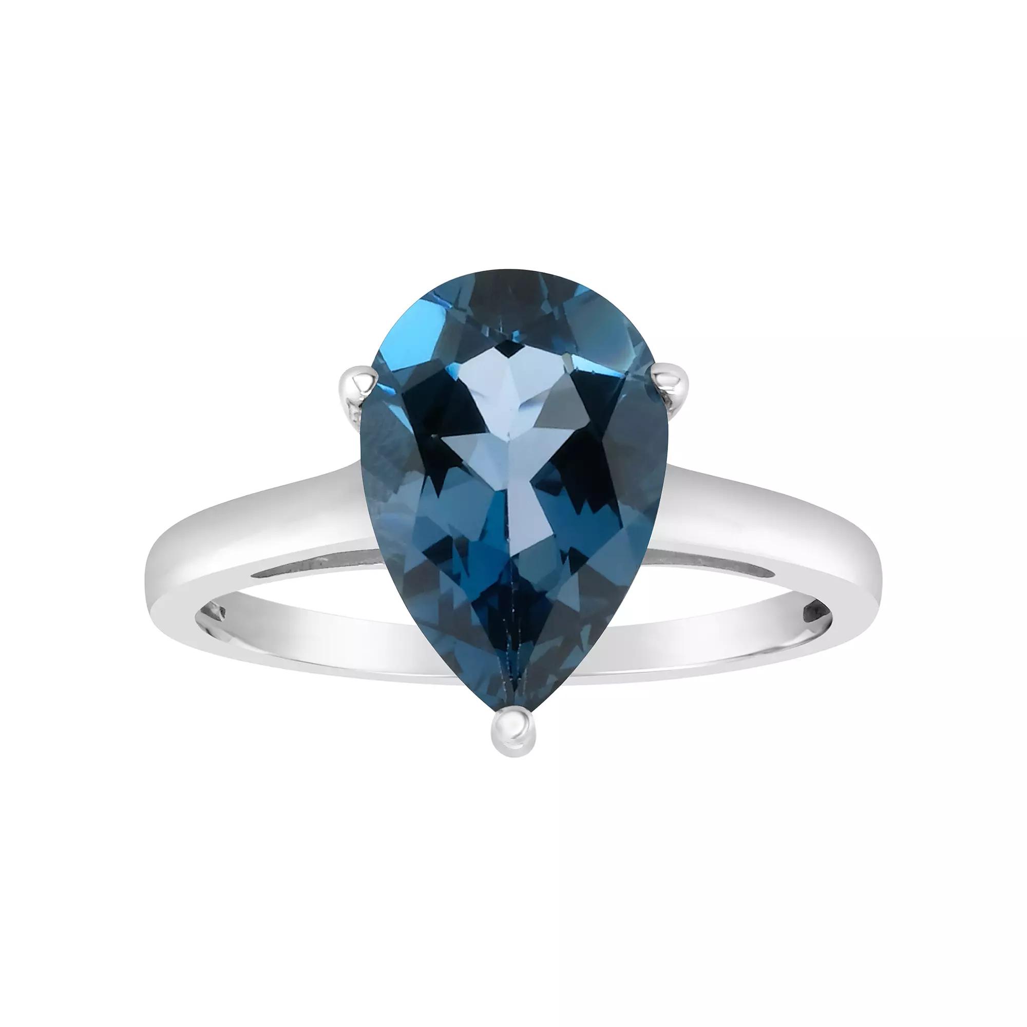 Alyson Layne 14k Gold Pear Cut London Blue Topaz Solitaire Ring, Women's, Size: 7, 14k White Gold Product Image