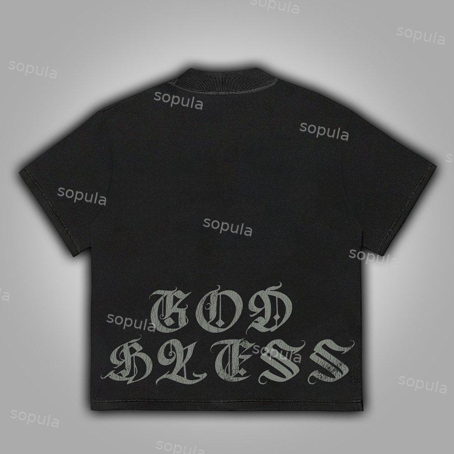 Sopula God Bless Faith Vintage Graphics Cotton T-Shirt Product Image