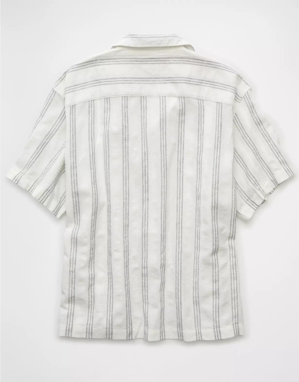 AE Poolside Linen-Blend Striped Button-Up Shirt Product Image