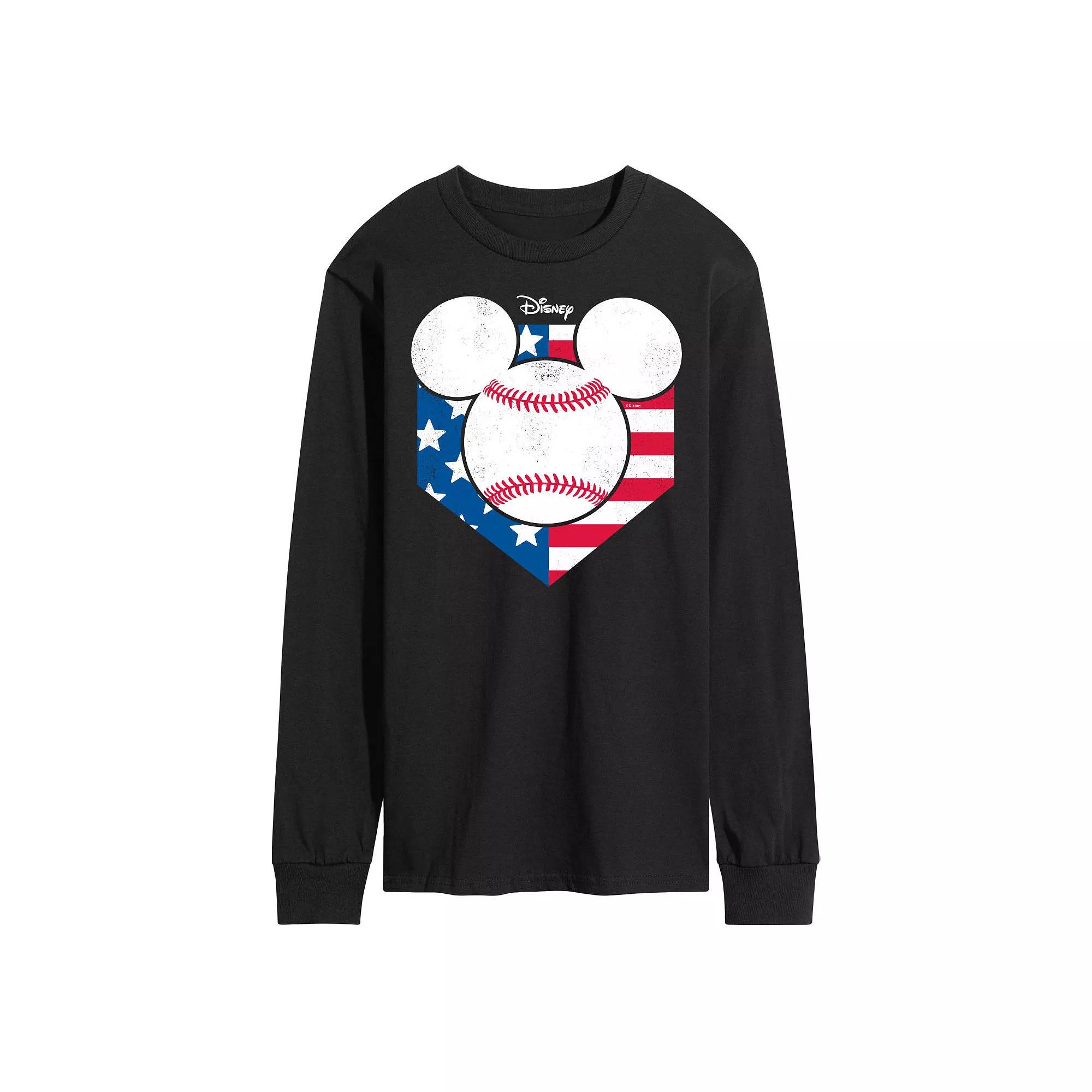 Disney's Mickey Mouse Men's Baseball Flag Long Sleeve Graphic Tee,  Product Image