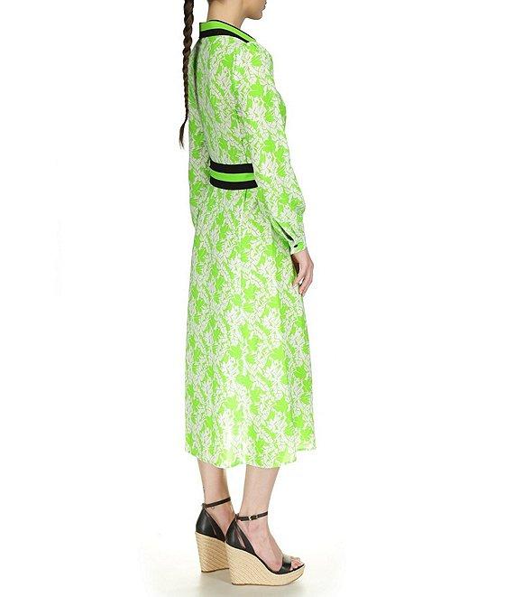 Michael Kors Printed Collared V Neckline Long Sleeve Midi Shirt Dress Product Image