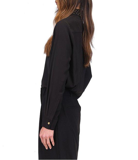 MICHAEL Michael Kors Astor Stud Collar Long Sleeve Button-Front Top Product Image
