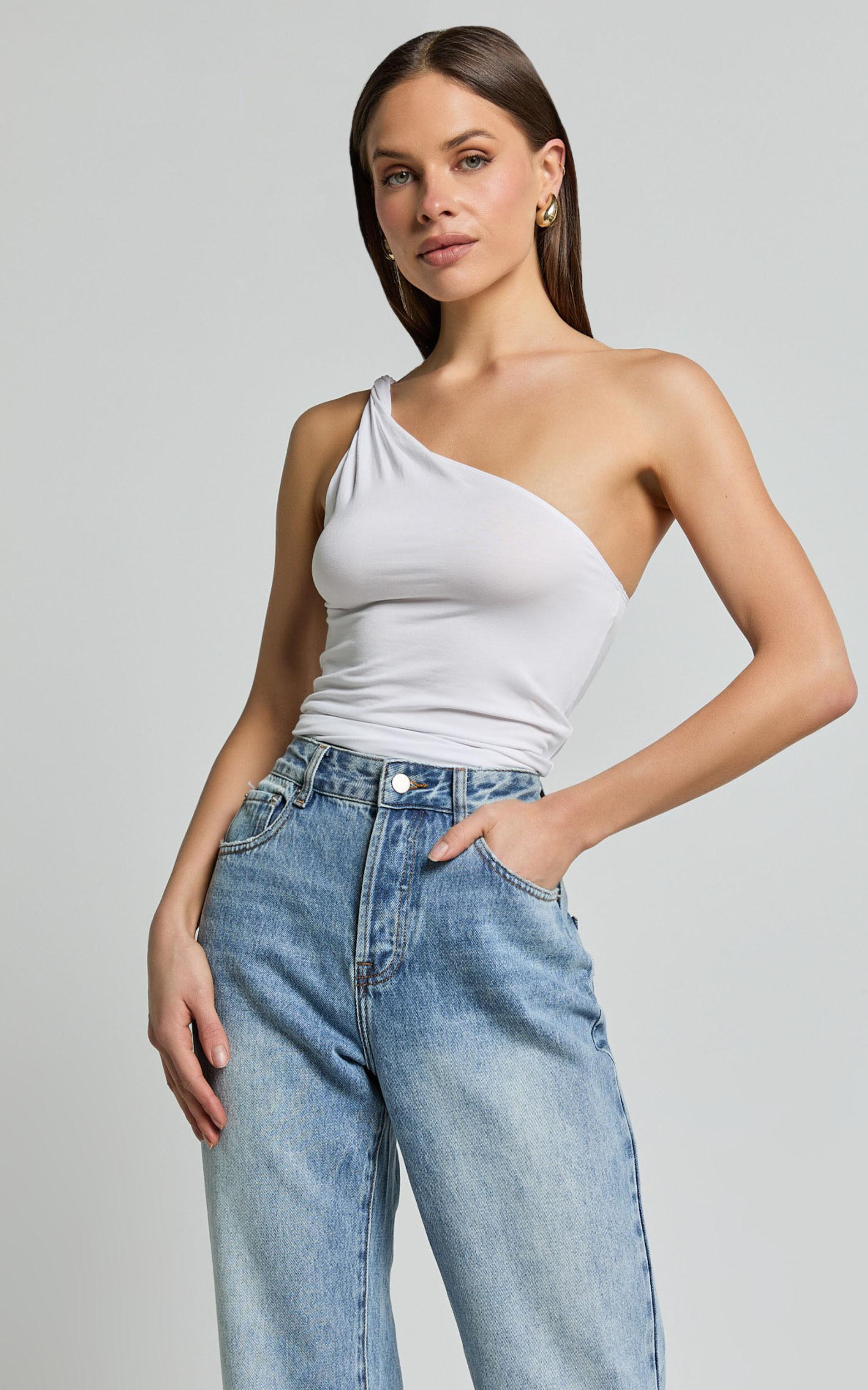 Marinette Top - Twisted One Shoulder Top in White Product Image