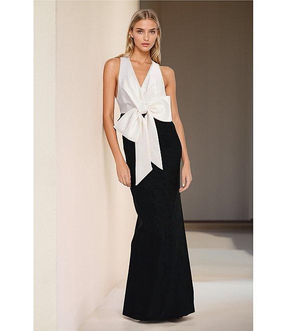 Belle by Badgley Mischka Isabella Bow V-Neck Halter Dress Product Image