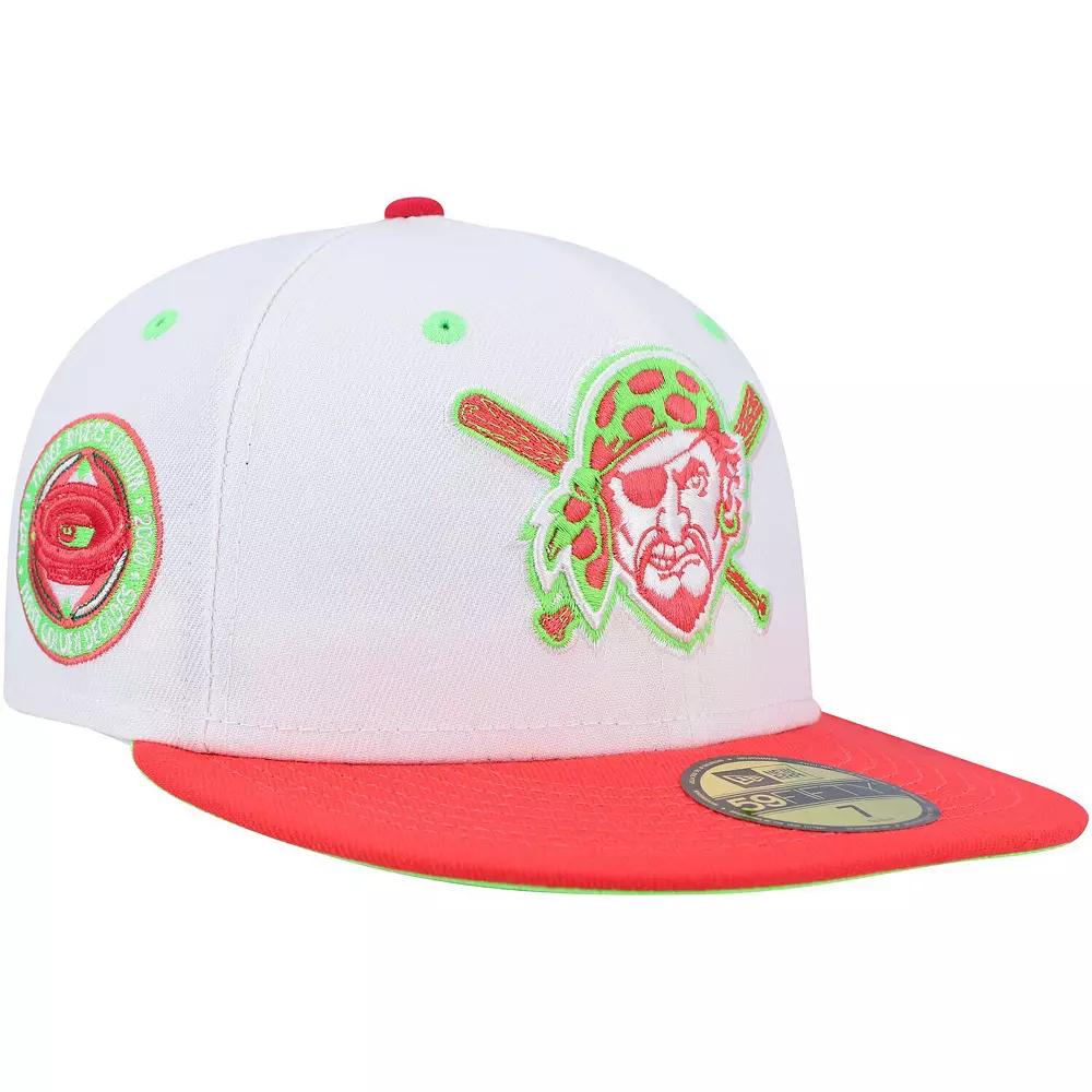 Men's New Era White/Coral Pittsburgh Pirates Three Rivers Stadium 30th Anniversary Strawberry Lolli 59FIFTY Fitted Hat,  Product Image