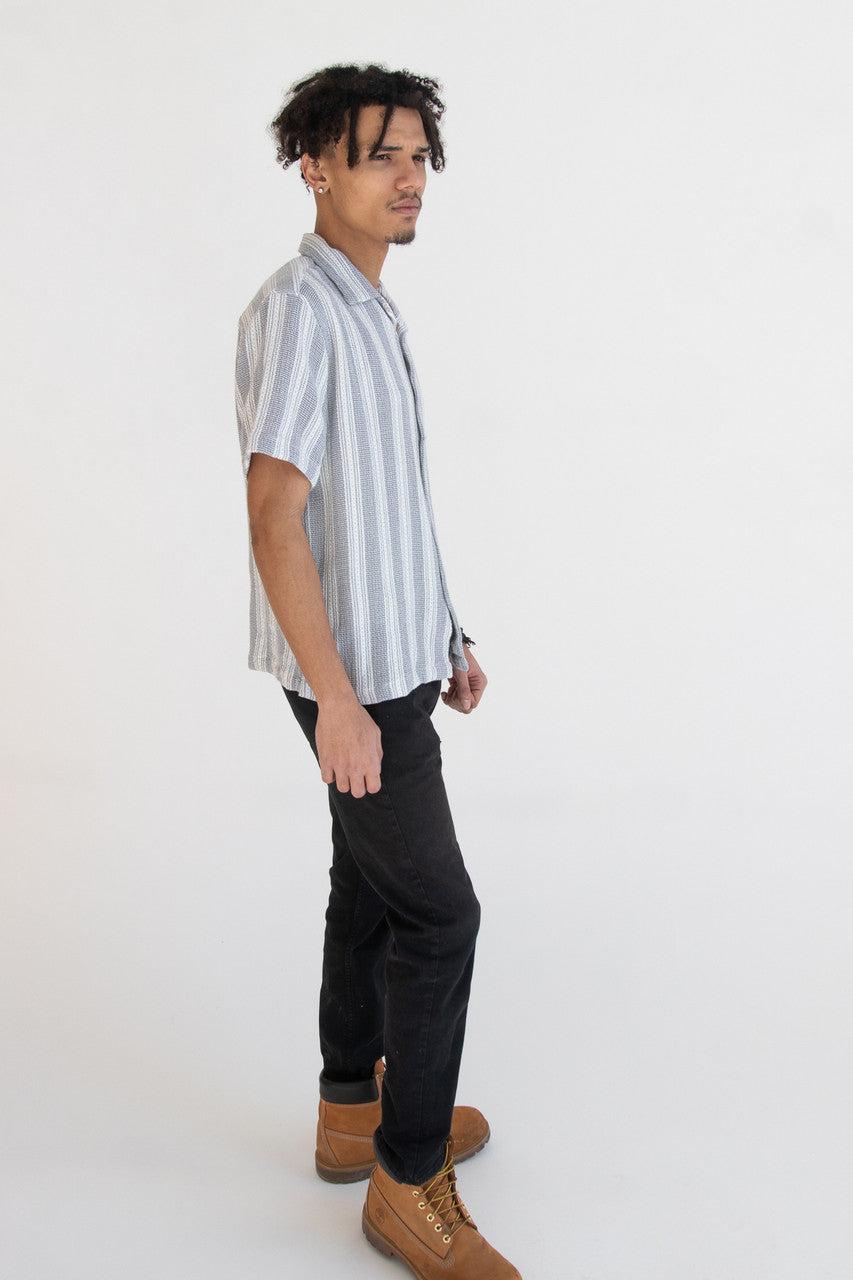 Misty Gray Striped Textured Button Up Shirt Product Image