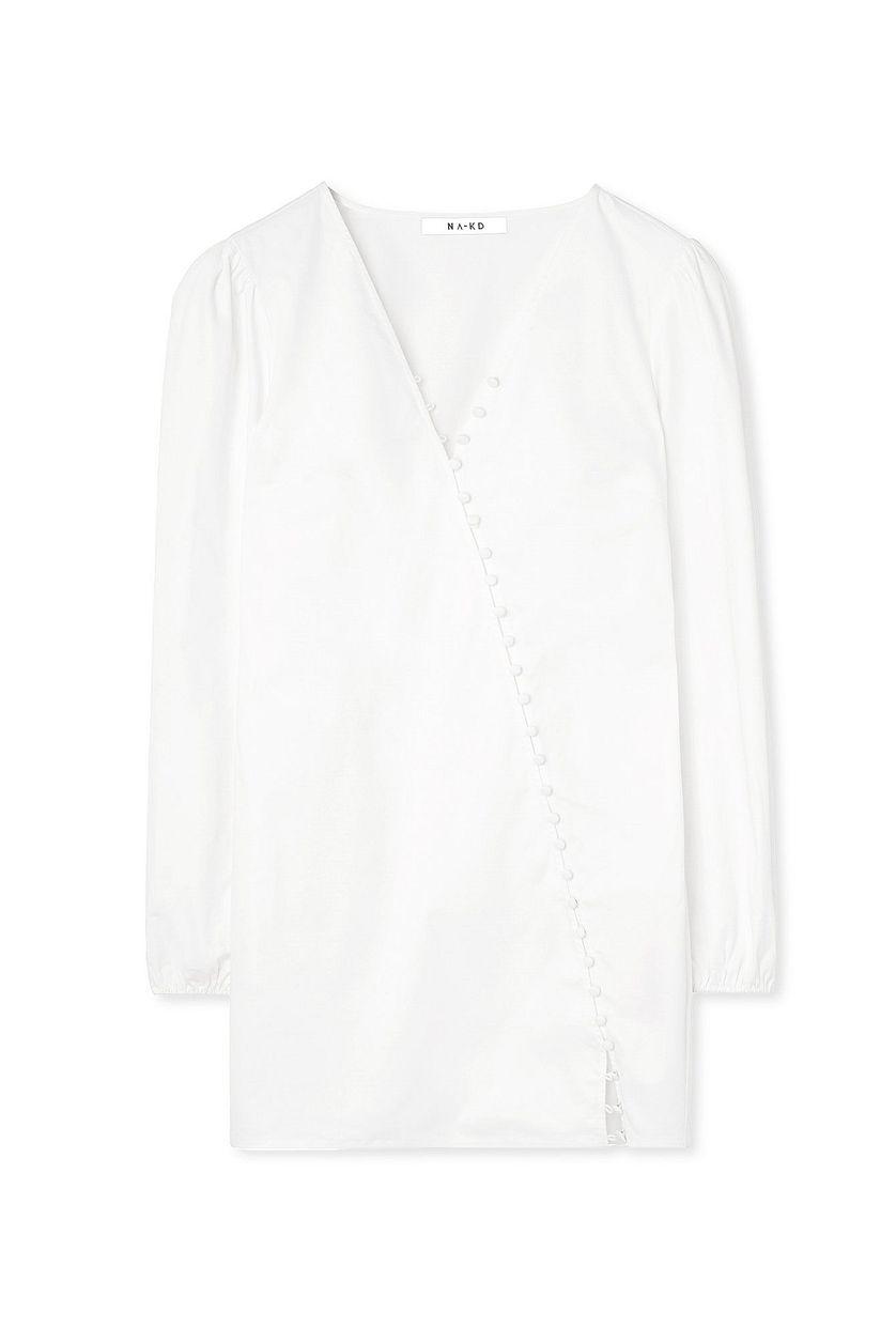 Asymmetric Buttoned Long Sleeve Mini Dress Product Image