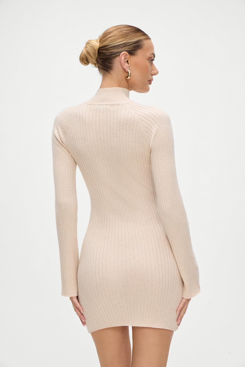 Isla Long  Sleeve Mini Dress - Cream Product Image