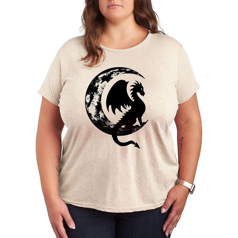 Plus Dragon Sitting On Crescent Moon Graphic Tee, Women's,  Product Image