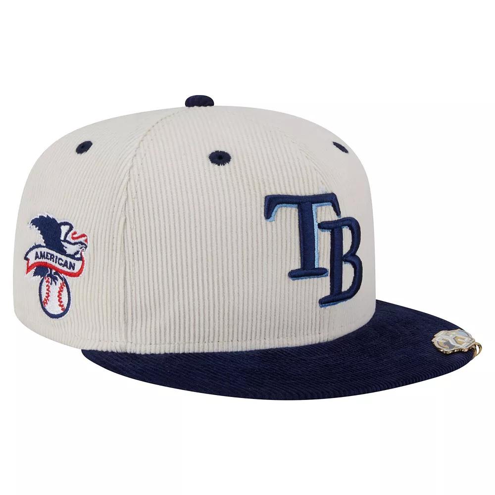 Men's New Era Cream/Navy Tampa Bay Rays Two-Tone Corduroy 59FIFTY Fitted Hat,  Product Image