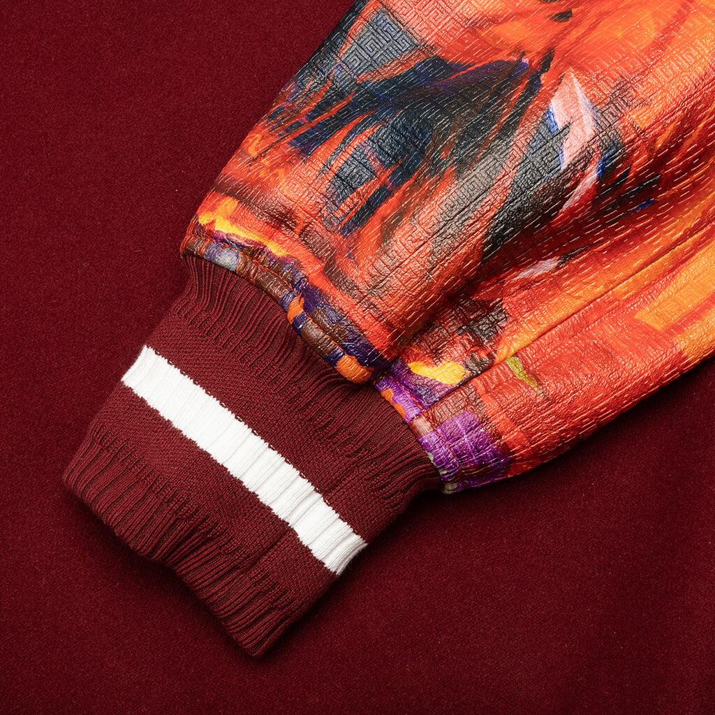 Mix Material Leather Bomber w/ Embroidery - Red/Burgundy Male Product Image