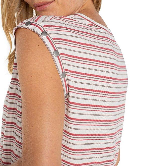 Liverpool Los Angeles Knit Stripe Print Scoop Neck Sleeveless Top Product Image