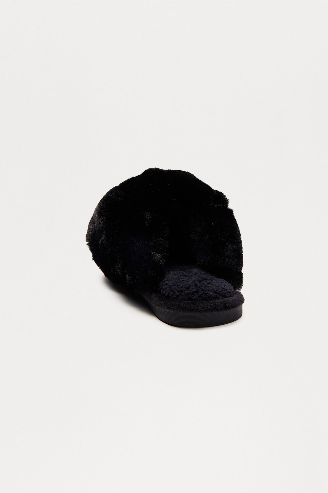 Fluff Faux Fur Slippers - Black Female Product Image