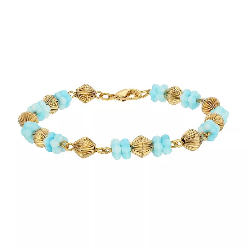 1928 14k Gold Dipped Flower Bead Bracelet, Women's, Green Product Image
