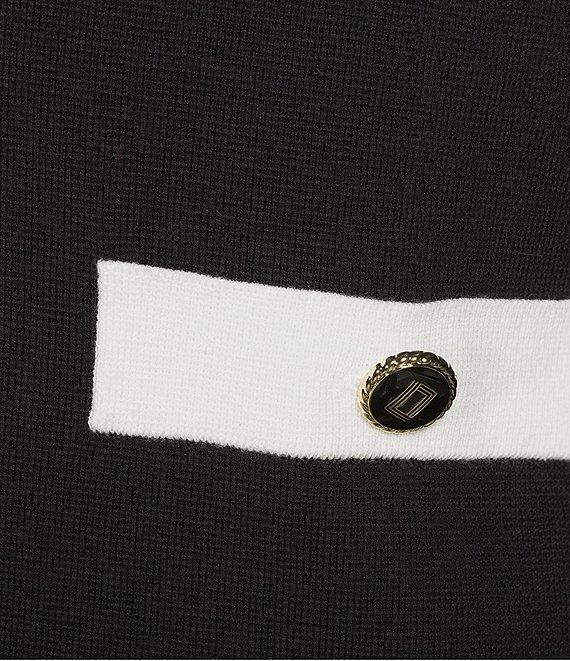 KARL LAGERFELD PARIS Knit Lapel Collar Long Sleeve Contrast Trim Jacket Product Image