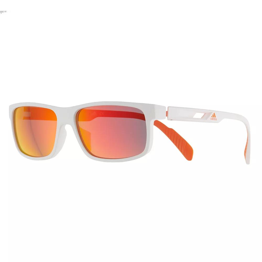 Men's adidas Thin Rectangular Sport Sunglasses, White Orange Product Image