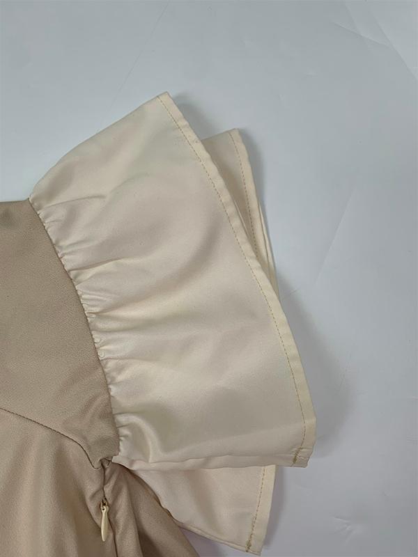 A-Line Flared Sleeves Contrast Color Pleated V-Neck Maxi Dresses Product Image