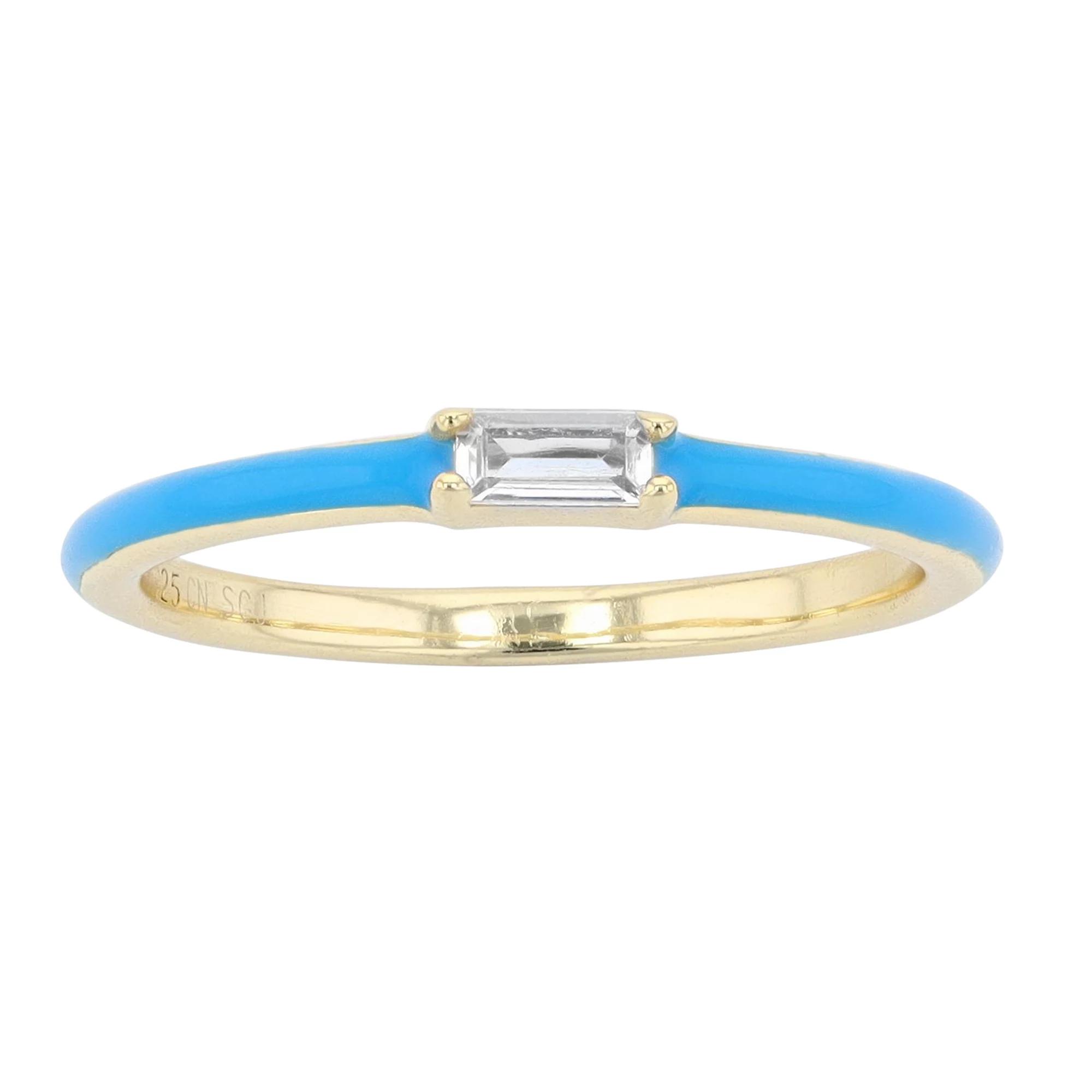 14k Gold Over Silver Cubic Zirconia & Enamel Stacking Ring, Women's,  Product Image