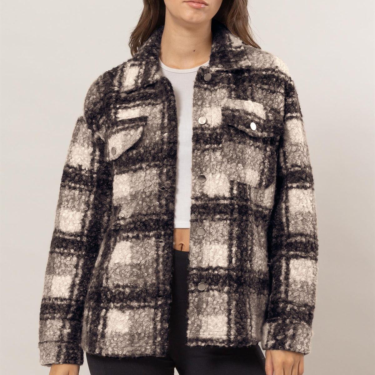 HYFVE Plaid Button Up Boucle Jacket Product Image