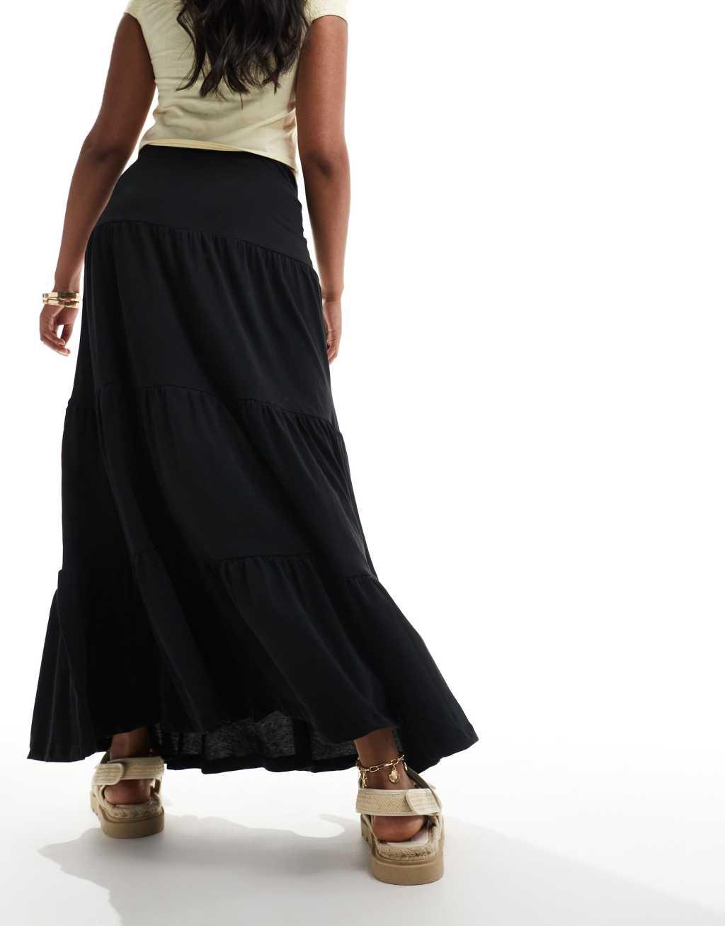 ONLY tiered maxi skirt in black  Product Image