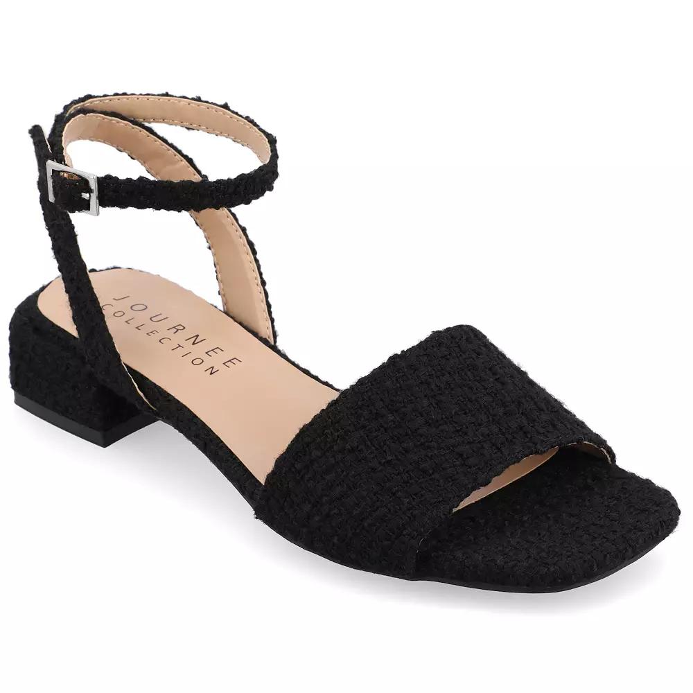 Journee Adleey Women's Tweed Low Block Heel Sandals,  Product Image