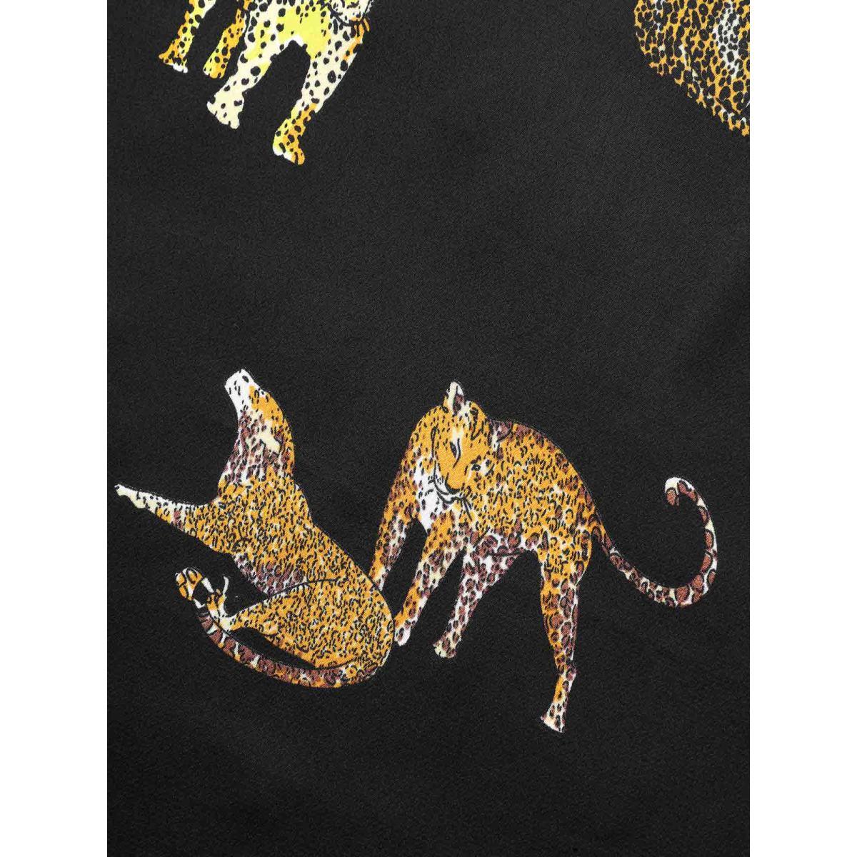 Plus Size Animal Print Elastic Waist Cami Dress Black Women Elegant Non V-neck Sleeveless Curvy BloomChic 30/6X Product Image