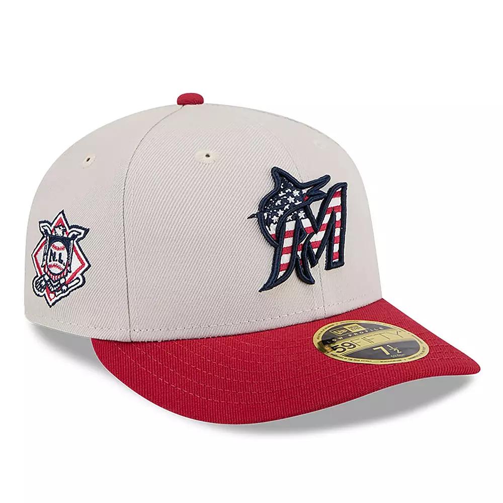 Men's New Era Khaki/Red Miami Marlins 2024 Fourth of July Low Profile 59FIFTY Fitted Hat,  Product Image