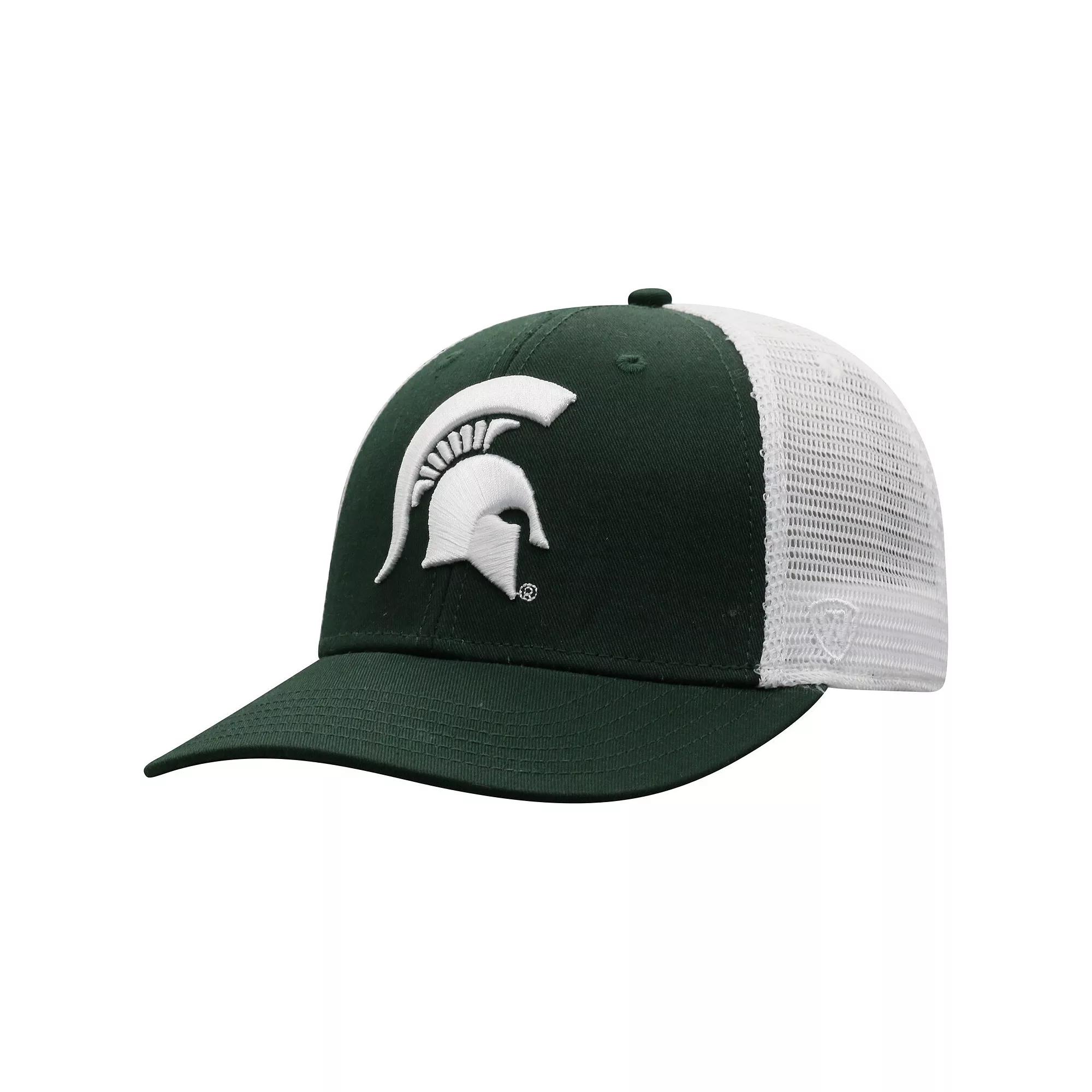 Men's Top of the World Green/White Michigan State Spartans Trucker Snapback Hat Product Image