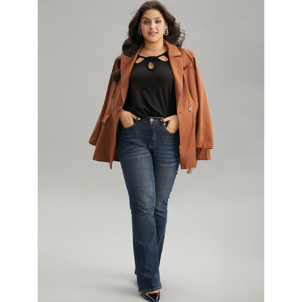 Plus Size Solid Keyhole Cut Out T-shirt Black Women Elegant Plain Plain Dailywear T-shirts BloomChic 12/L Product Image