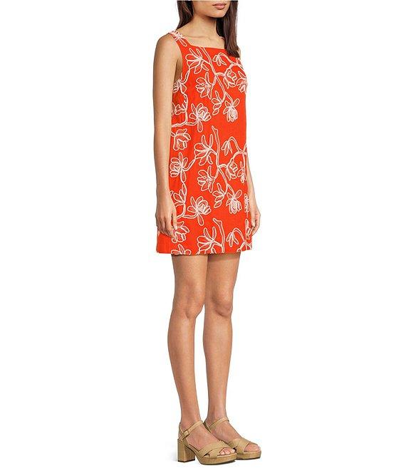 Alex Marie Lily Embroidered Linen Blend Sleeveless Square Neck Dress Product Image