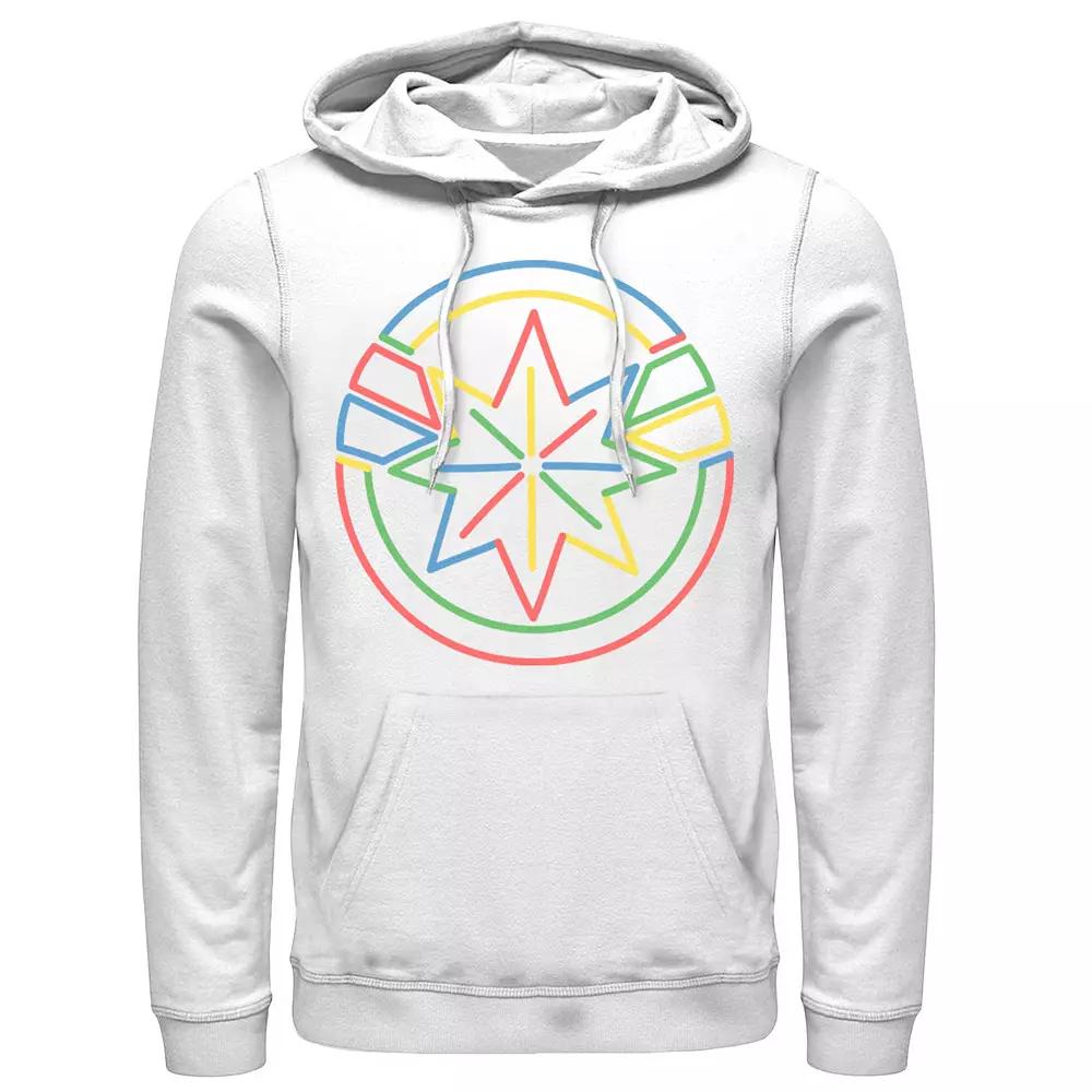 Men's Marvel Captain Marvel Colorful Line Art Logo Hoodie, Size: Medium, White Product Image