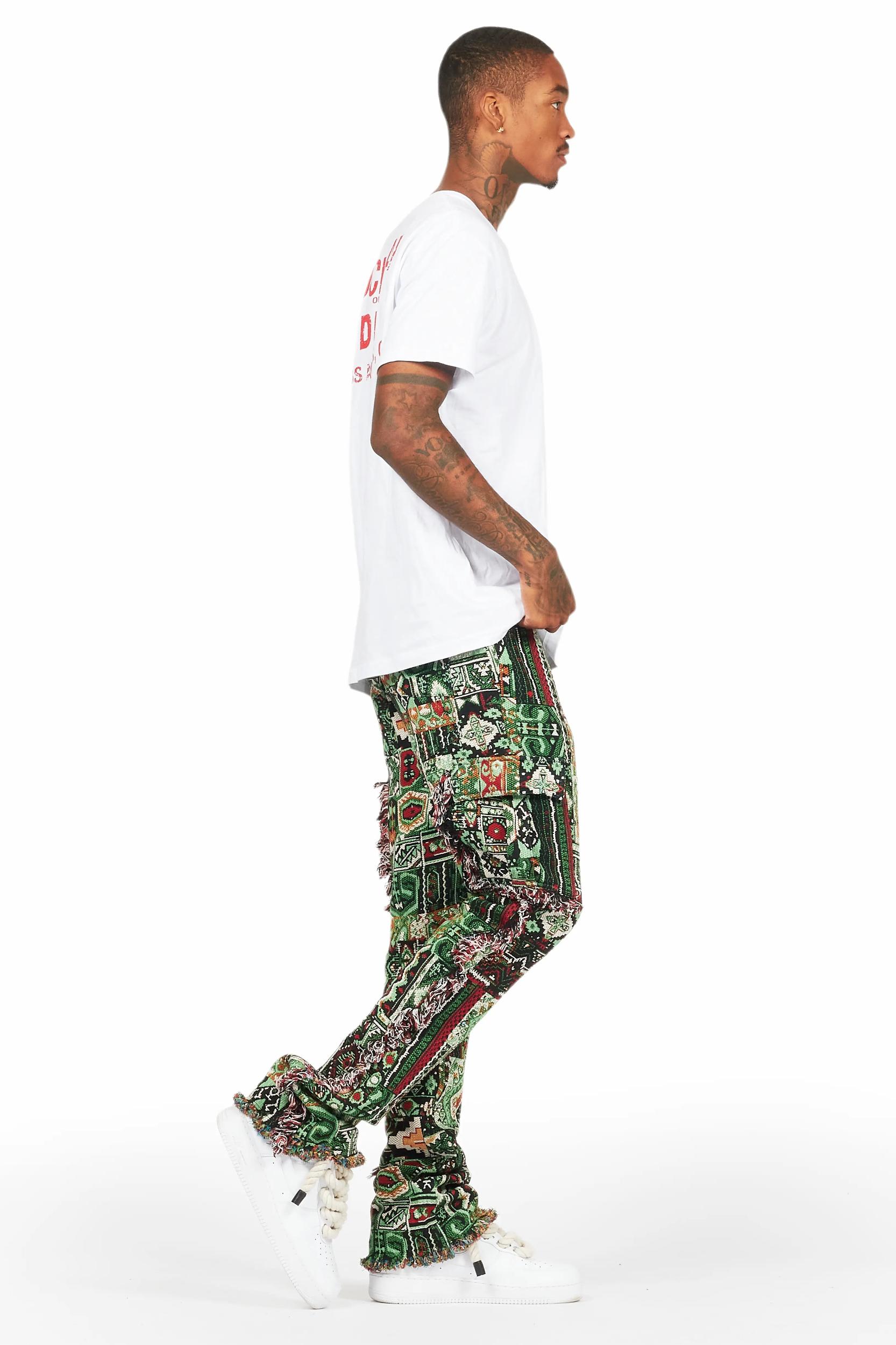 Ayami Green Slim Tapestry Flare Jean Male Product Image