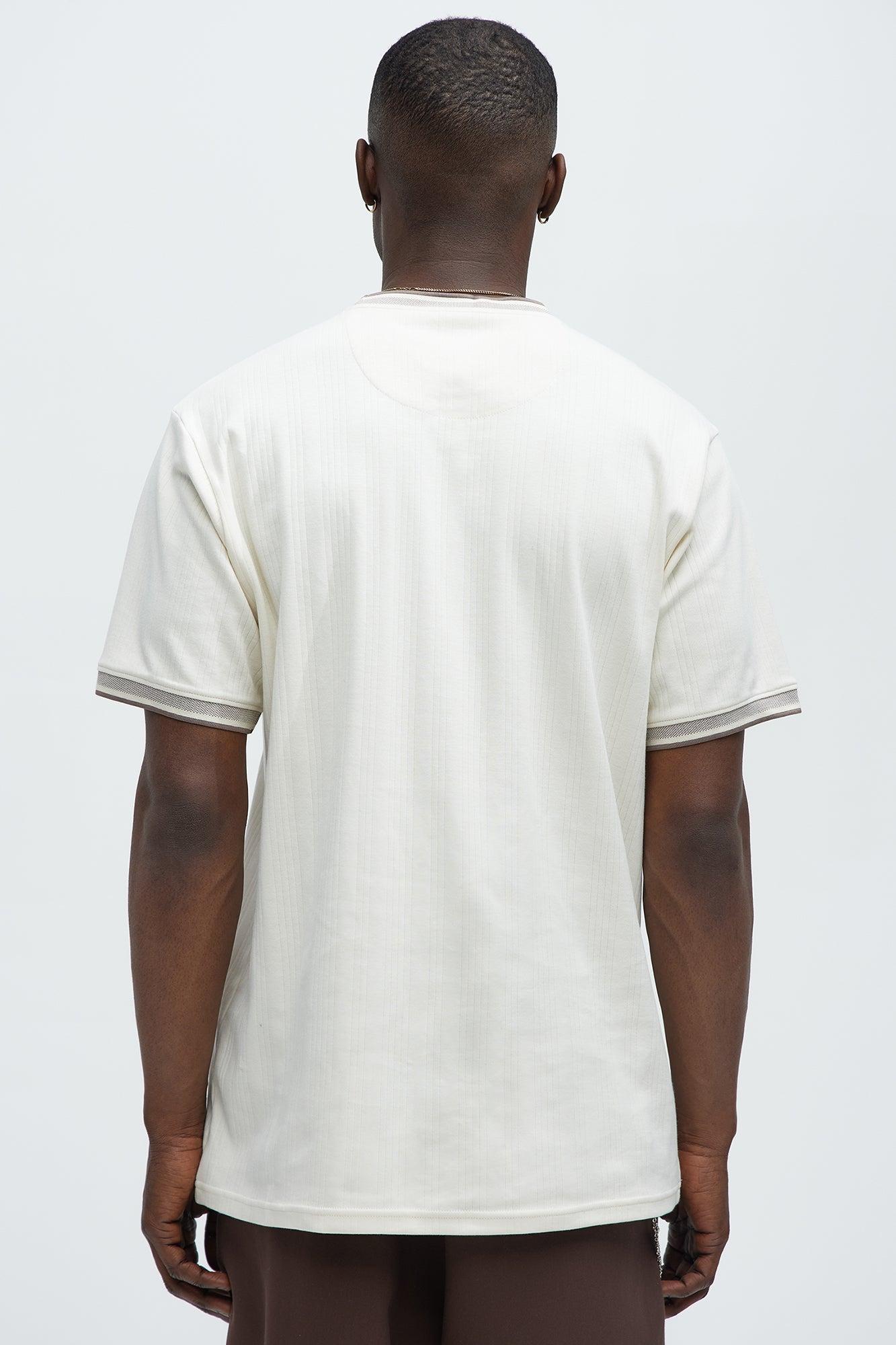 Textured Tipped Neckline Short Sleeve Tee - Cream Product Image