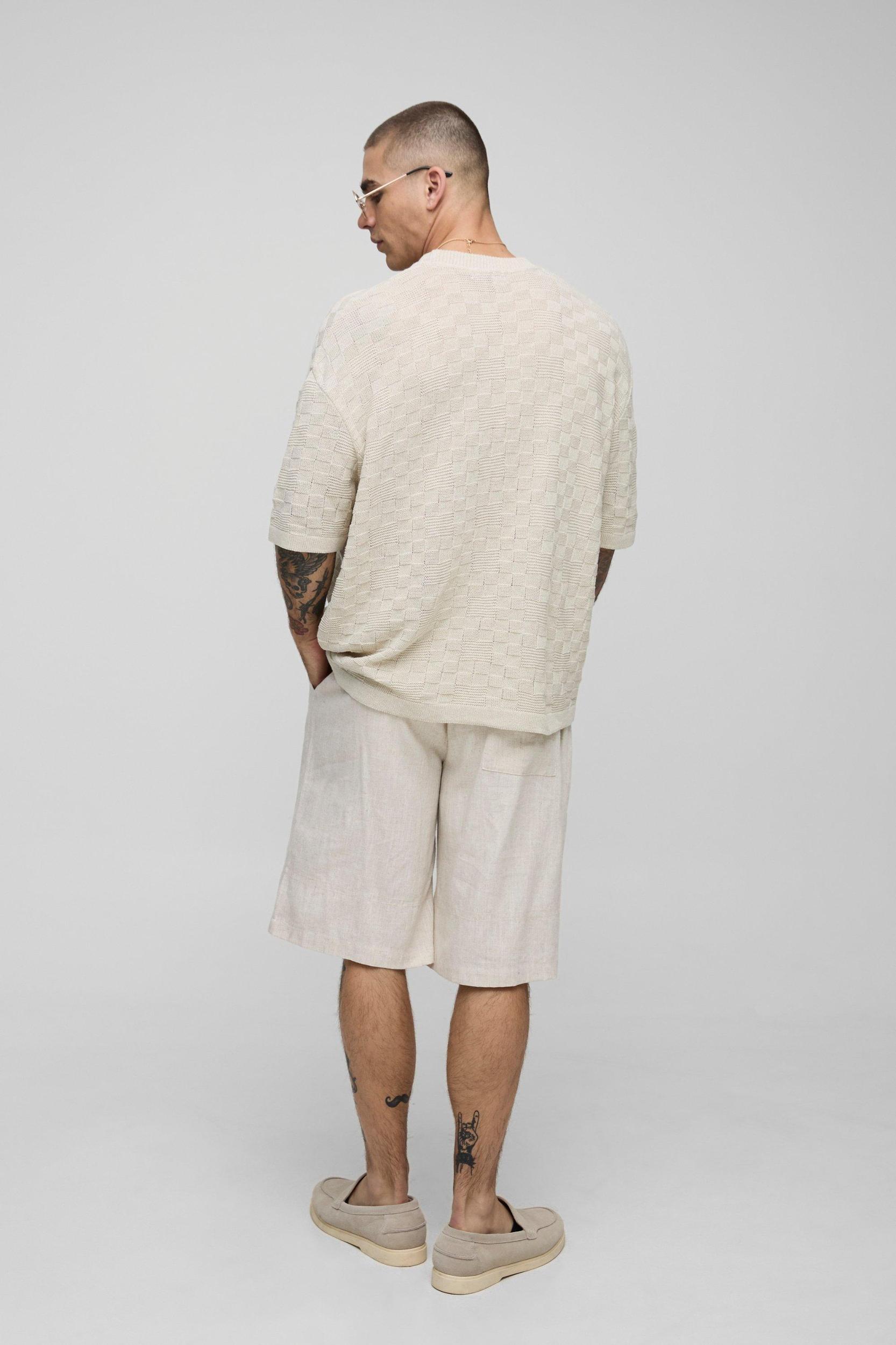 Oversized Geometric Stitch Knitted T-Shirt | boohooMAN USA Product Image