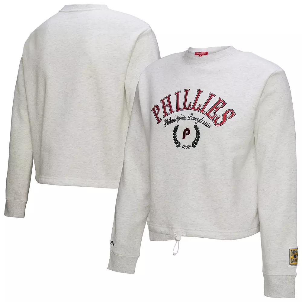 Women's Mitchell & Ness Heather Gray Philadelphia Phillies Cropped Toggle Pullover Sweatshirt, Size: XS, Grey Product Image
