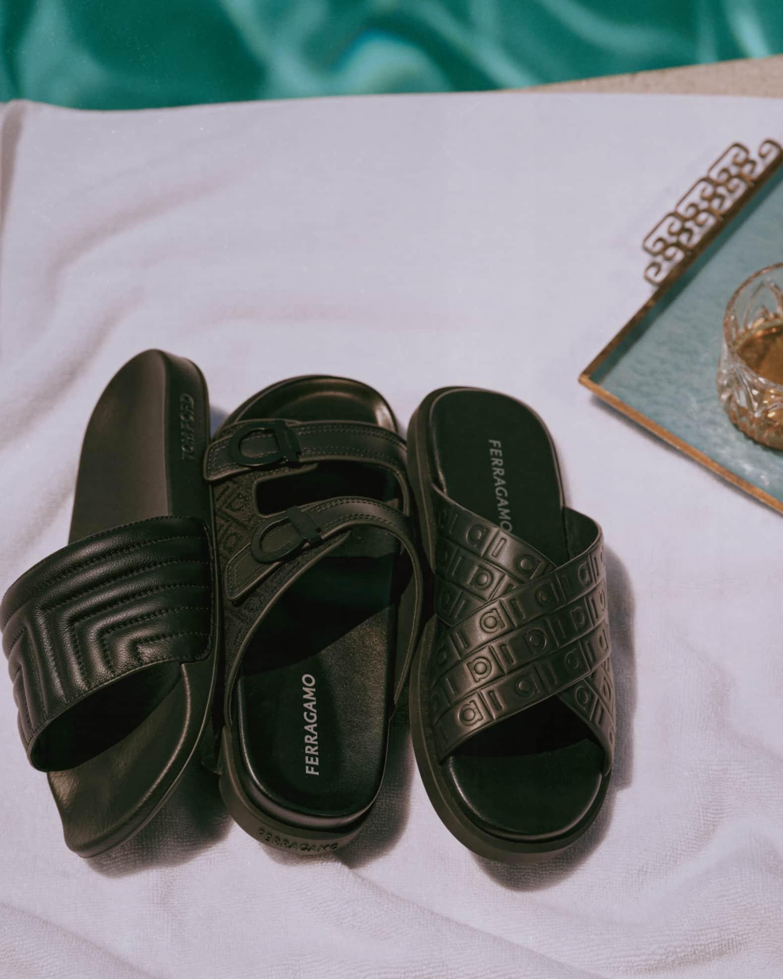 Men's Dual-Buckle Gancio Slide Sandals Product Image