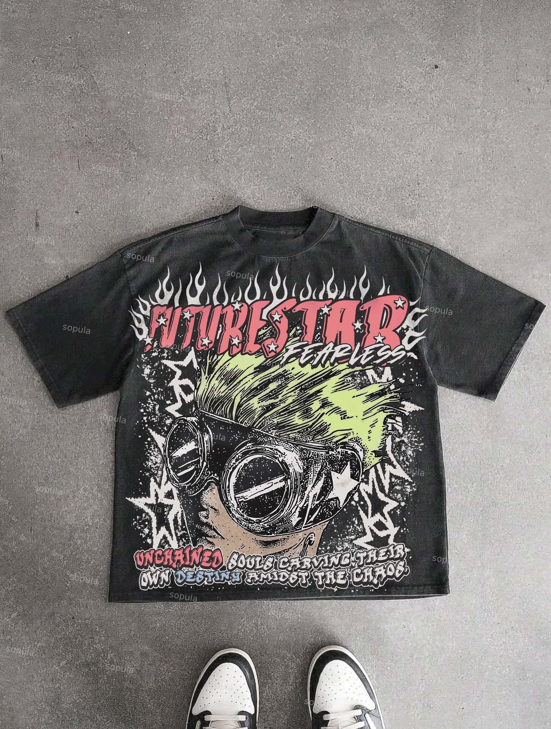 Fearless Vintage Street Trend Portrait Graphic Cotton T-shirt Product Image