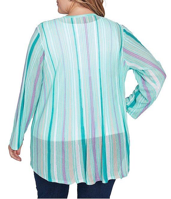 Ruby Rd. Plus Size Multicolor Stripe Long Sleeve Open-Front Cardigan Product Image