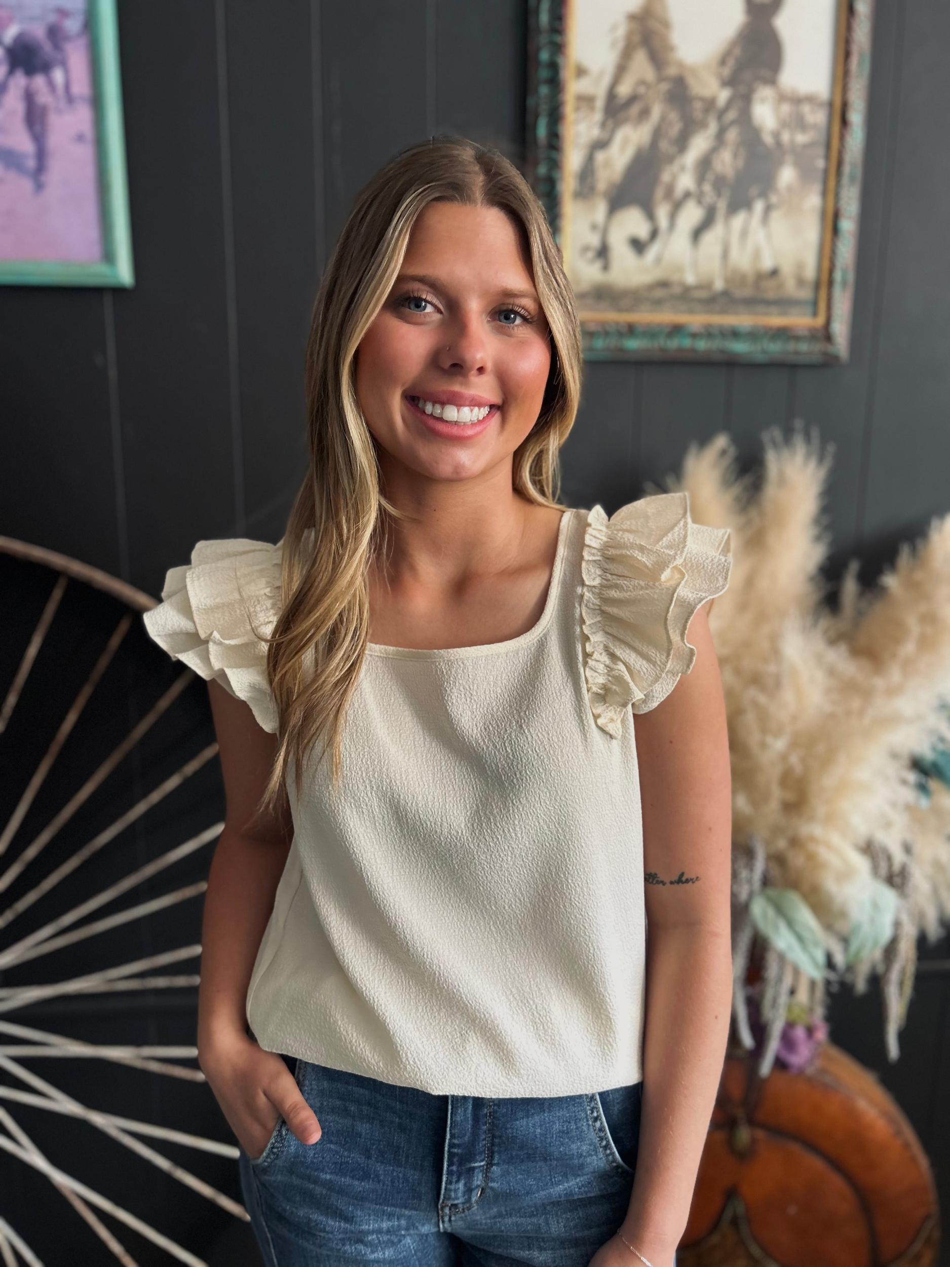 Textured Bow Frilled Butterfly Sleeve Blouse-3 Colors Product Image