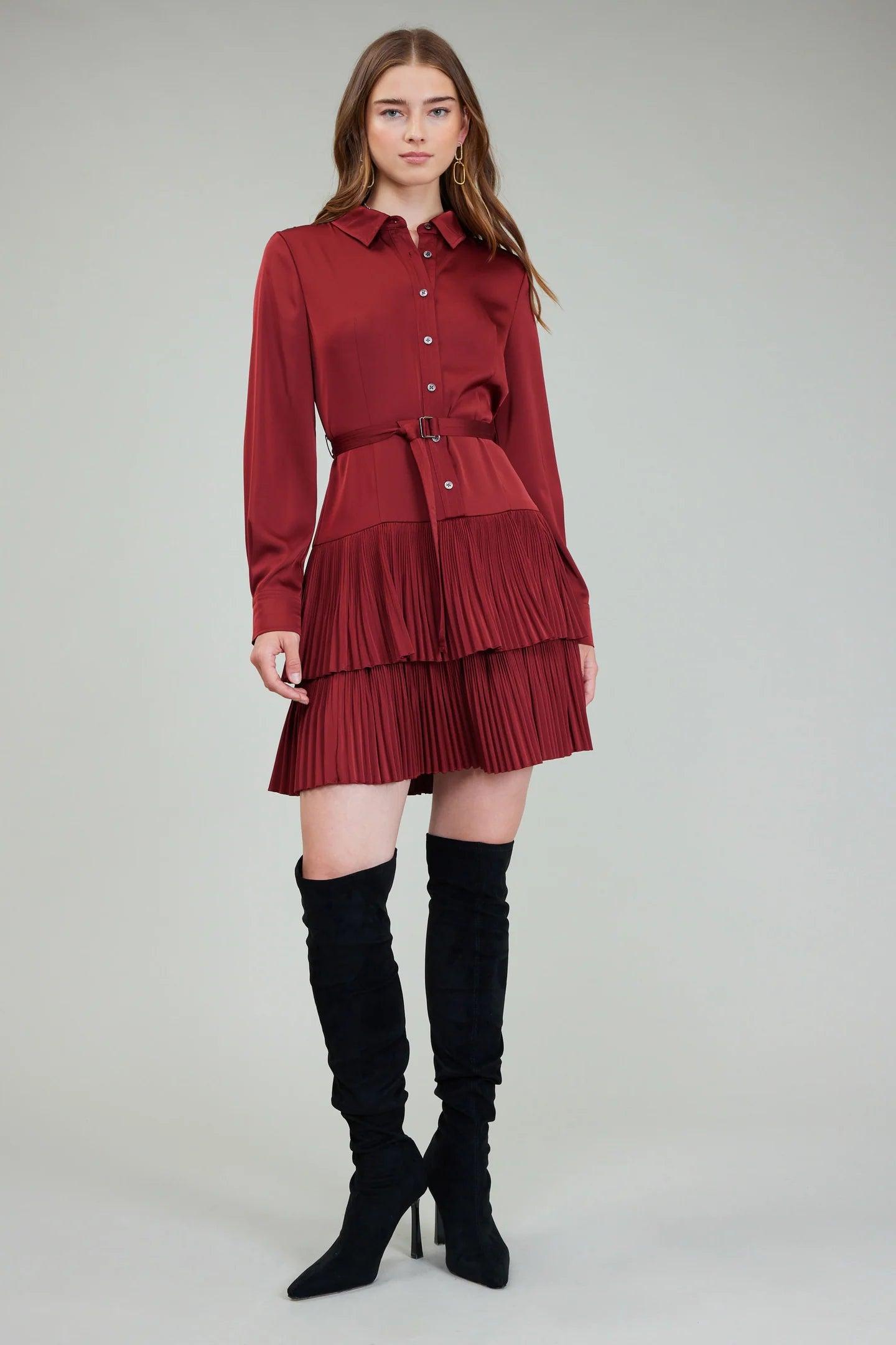 Tiered Pleated Shirt Dress Product Image