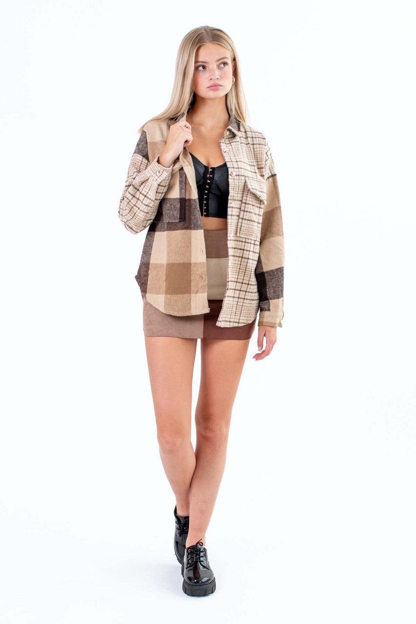 Brown Spliced Plaid Shacket Product Image