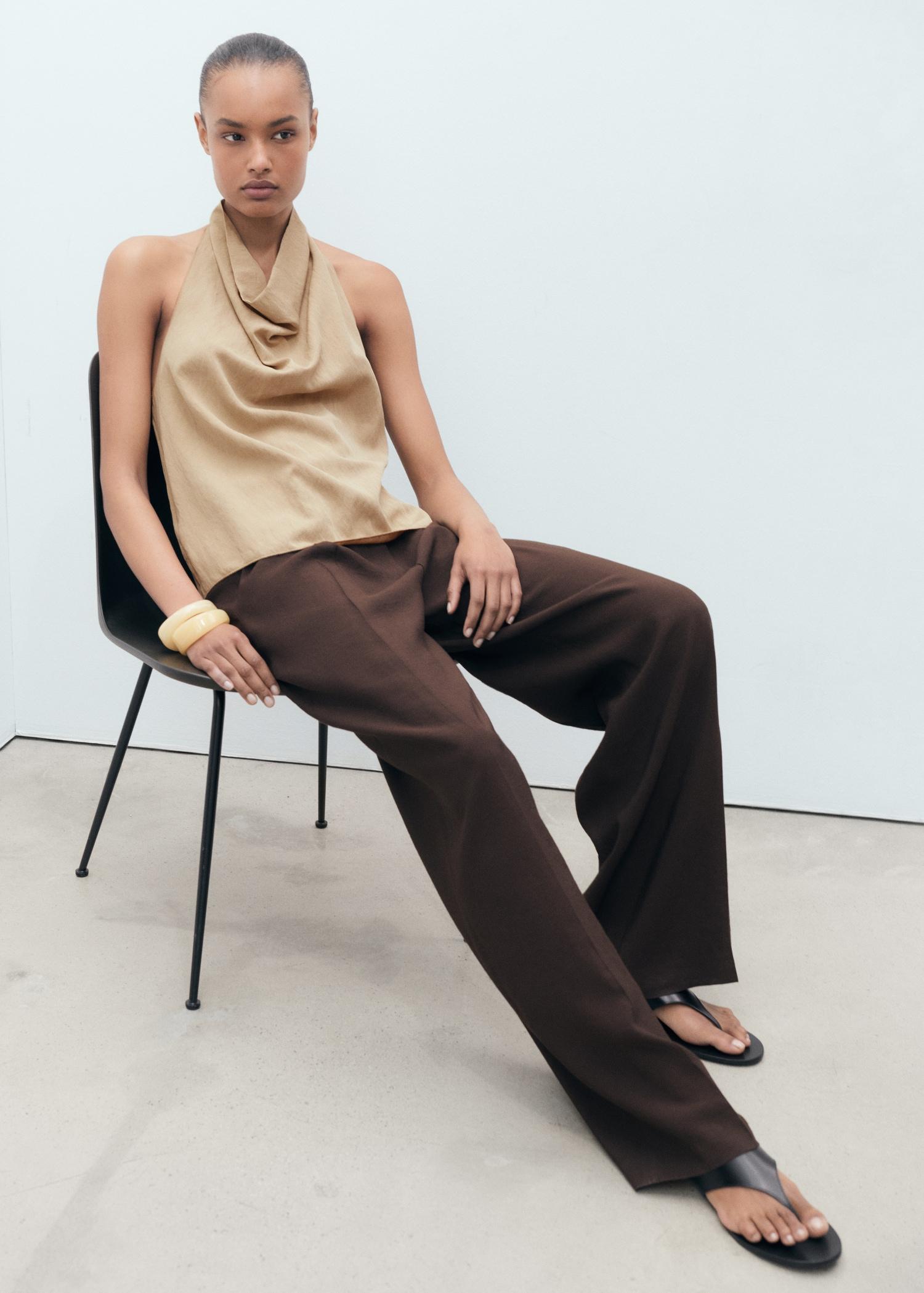 Lyocell top with draped neck - Women | MANGO USA Product Image