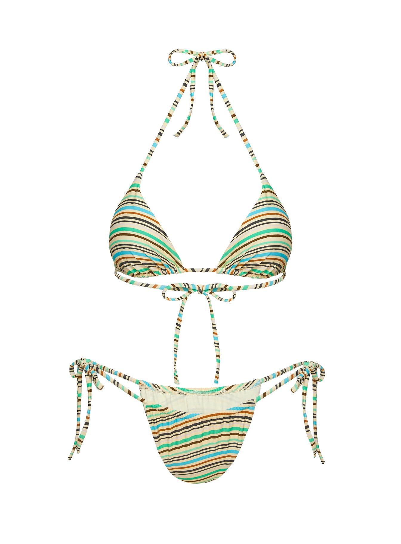 Jenner Tie Side Ruched Bikini Bottom Green Stripe Product Image