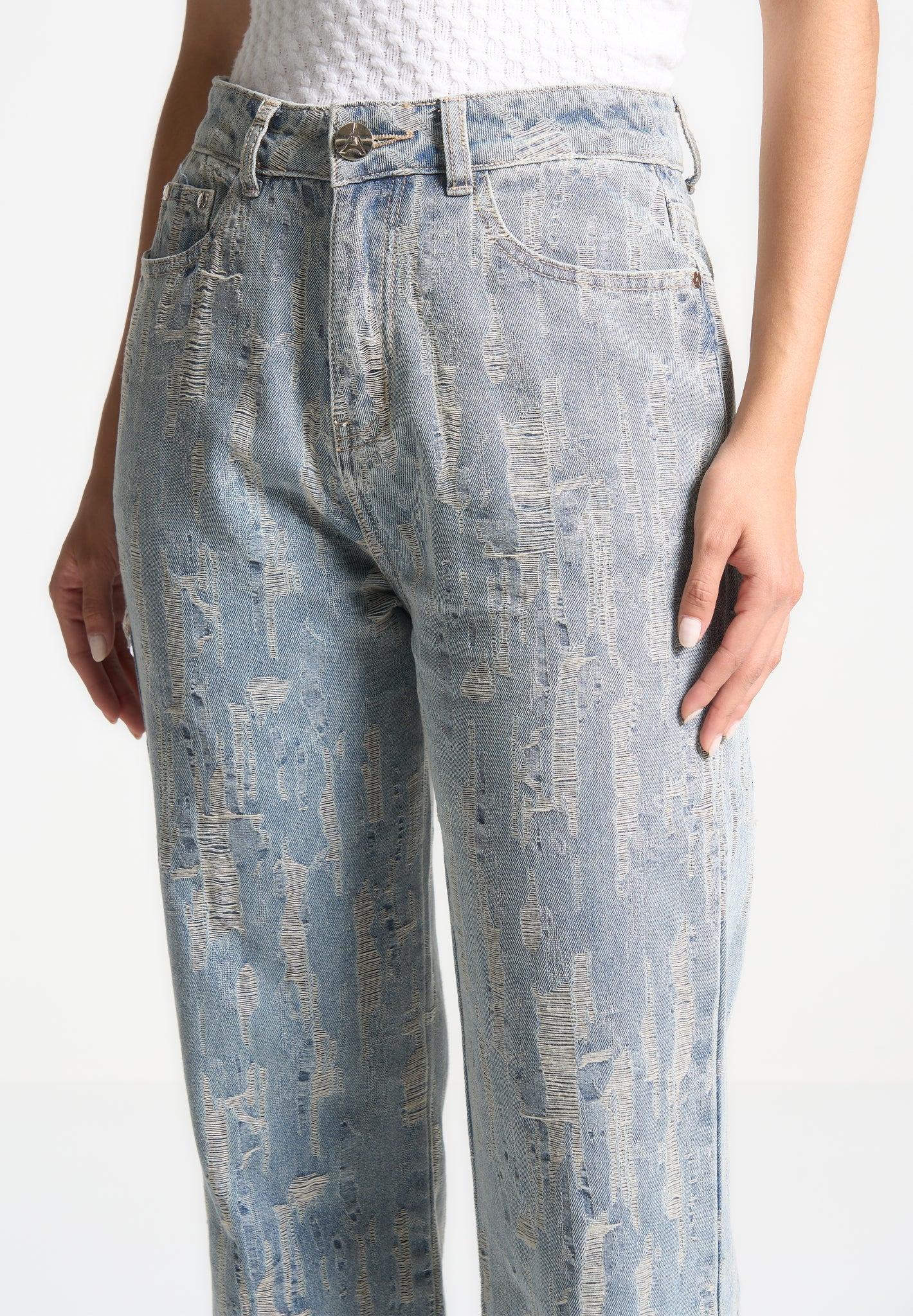 Florence - Distressed High Rise Straight Leg Jeans - Mid Blue Female Product Image