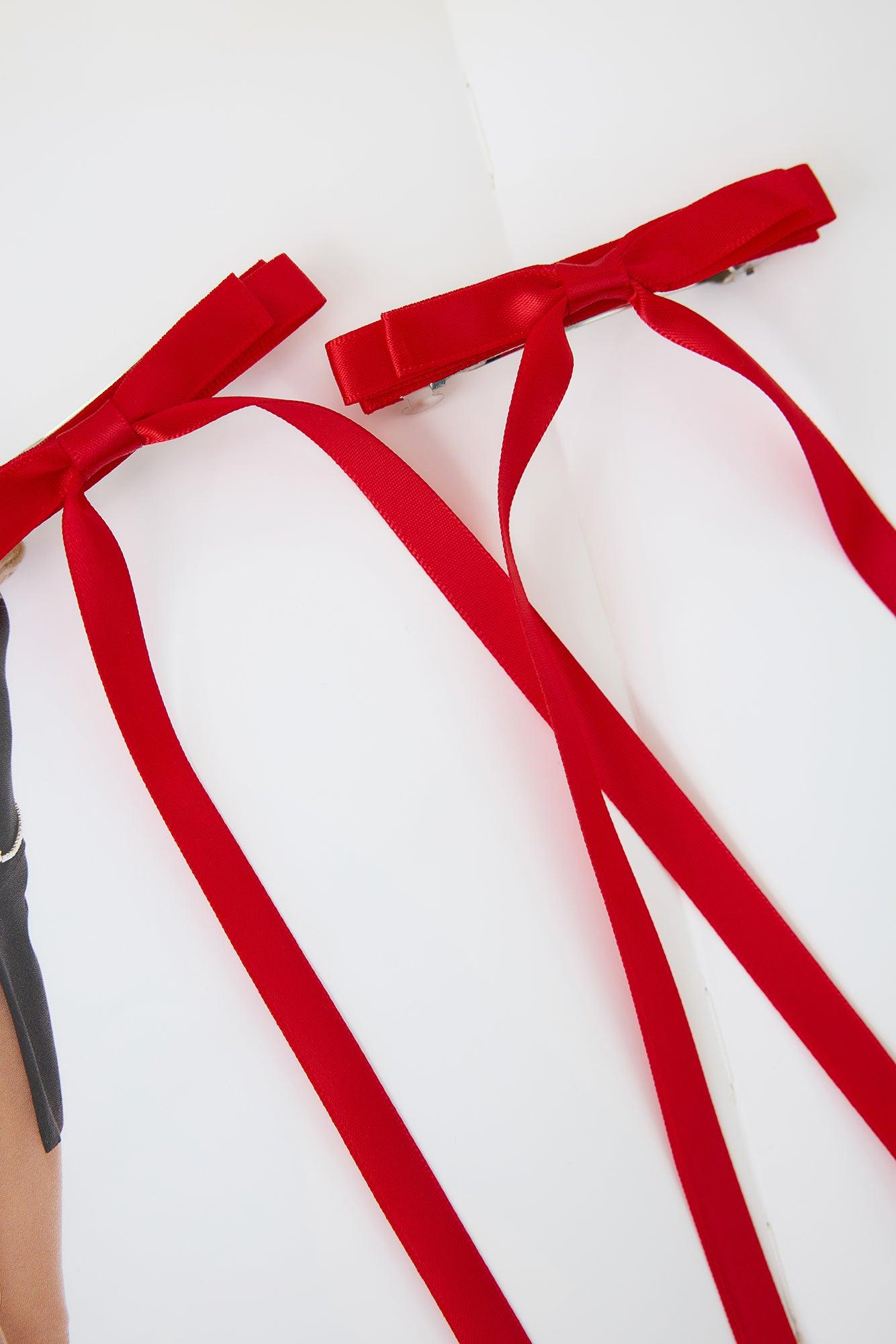 Long Bow Hair Clips Red Product Image