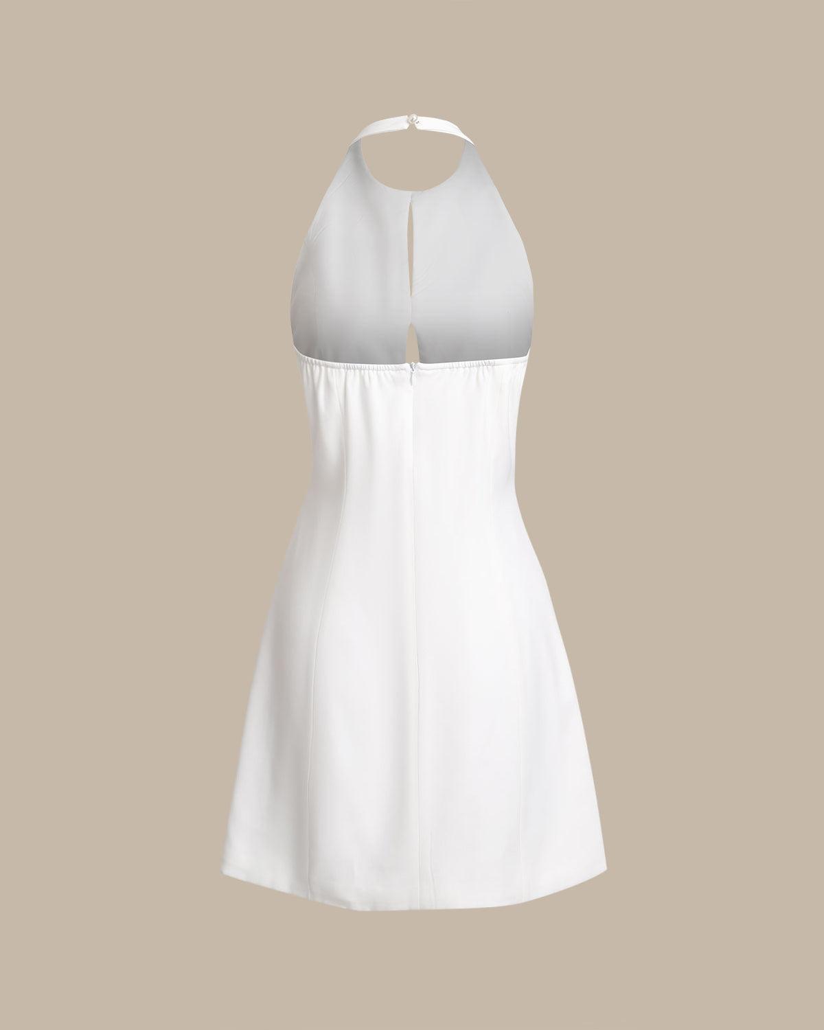 White Halter Backless Mini Dress Product Image