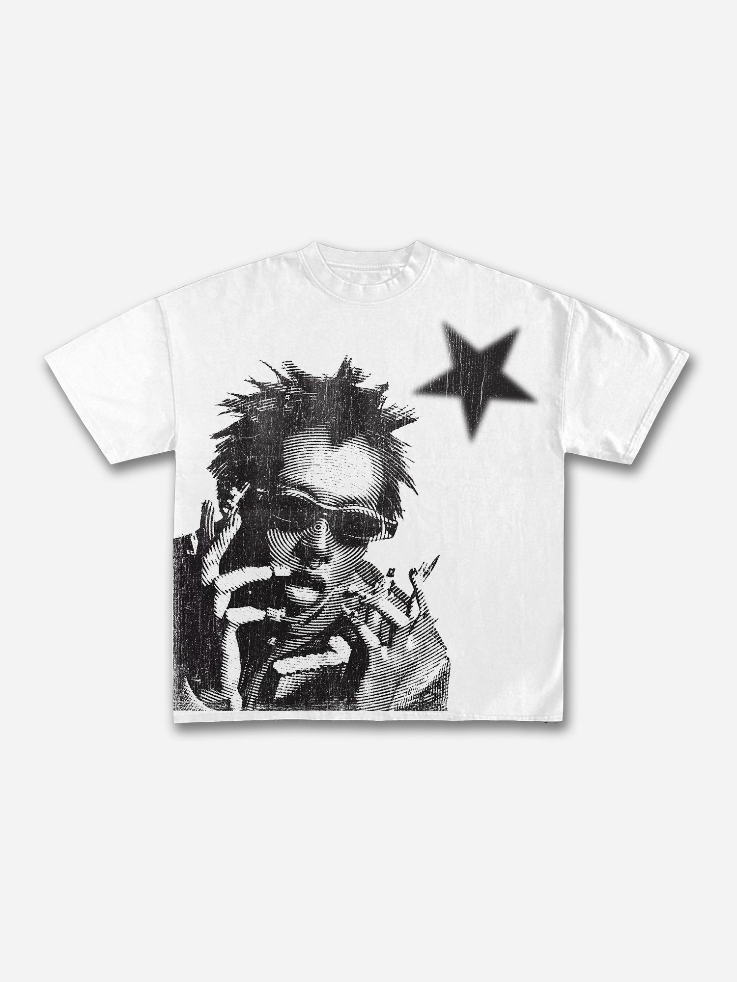 Street Abstract Portrait Print Cotton T-shirt Product Image