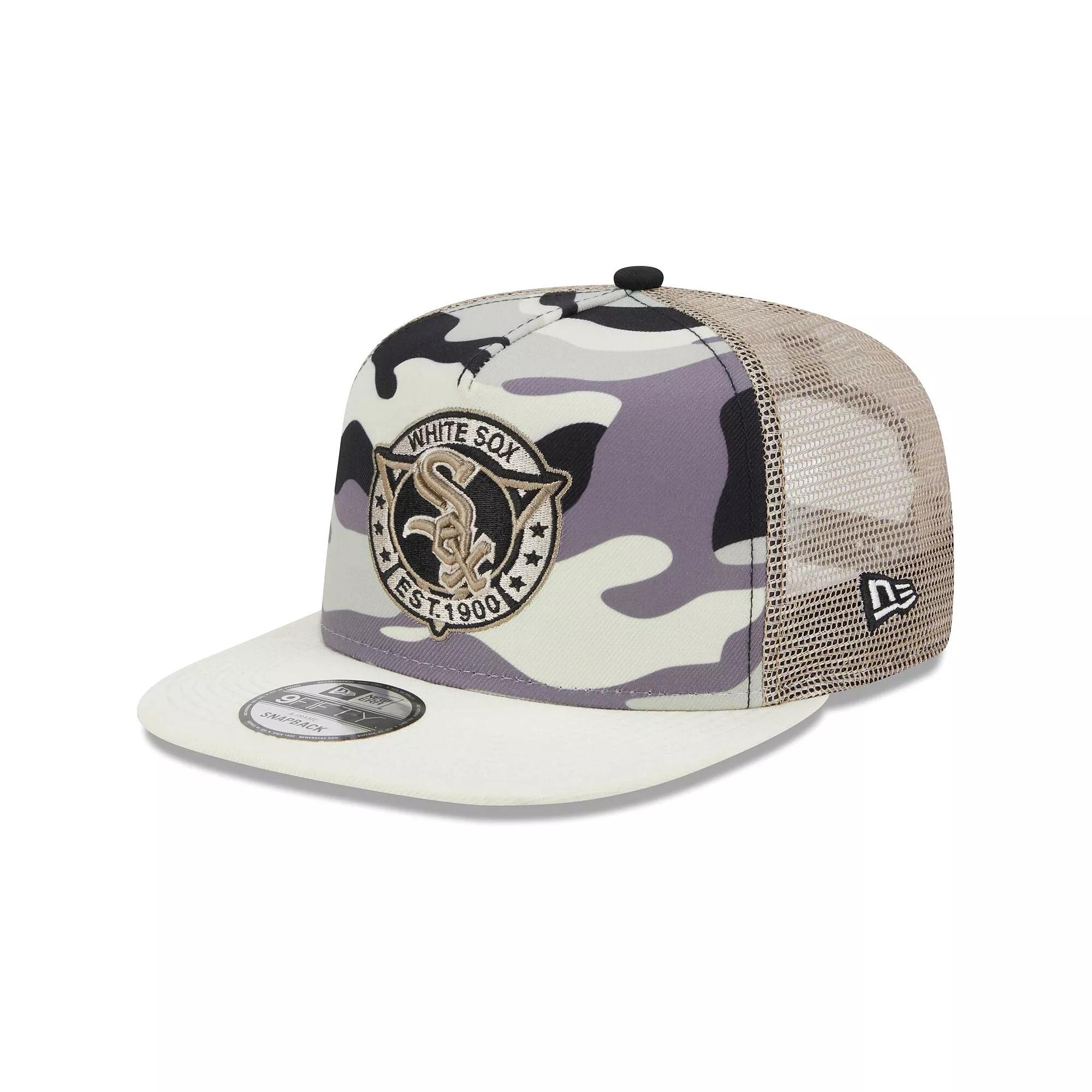 Men's New Era White Chicago White Sox Chrome Camo A-Frame 9FIFTY Trucker Snapback Hat, Beige Product Image
