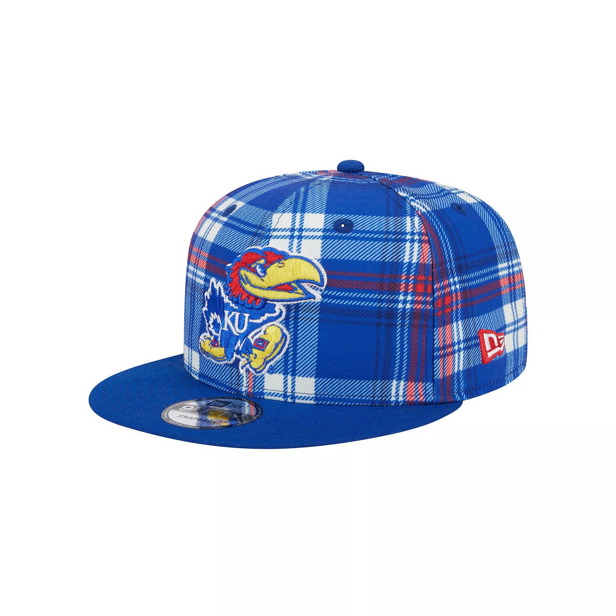 Men's New Era Royal Kansas Jayhawks Plaid 9FIFTY Snapback Hat, Blue Product Image