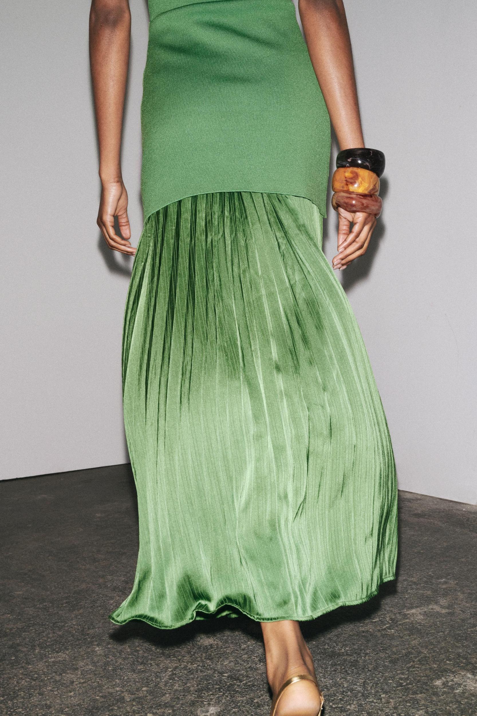 PLEATED KNIT COMBINATION DRESS Product Image